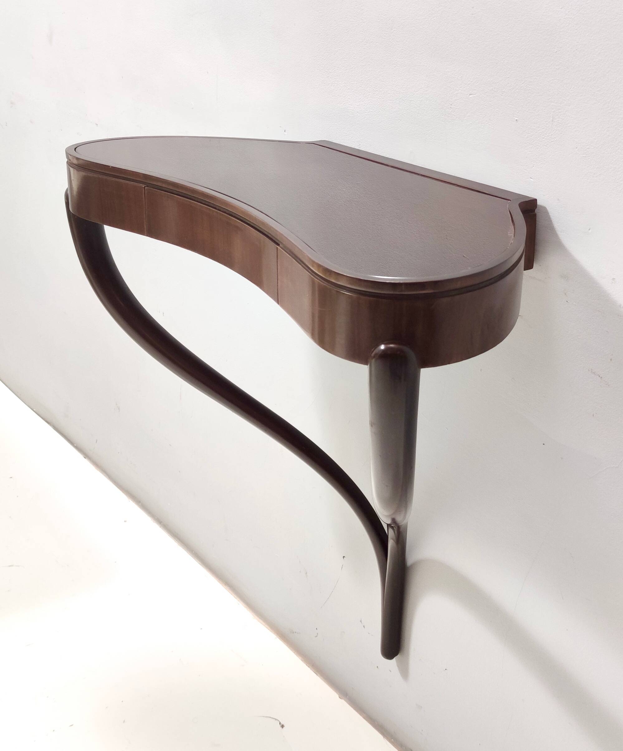 Ebonized Beech and Walnut Wall-Mounted Console Table