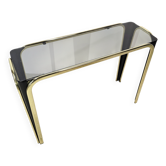 Table console en verre et dorée des années 50 – Style moderne du milieu du siècle