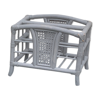 Bamboo and rattan magazine holder, vintage grey canning