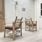 Pair of wooden armchairs and ropes