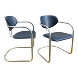 Pair of Effezeta chairs, tubular structure, chrome and black skai