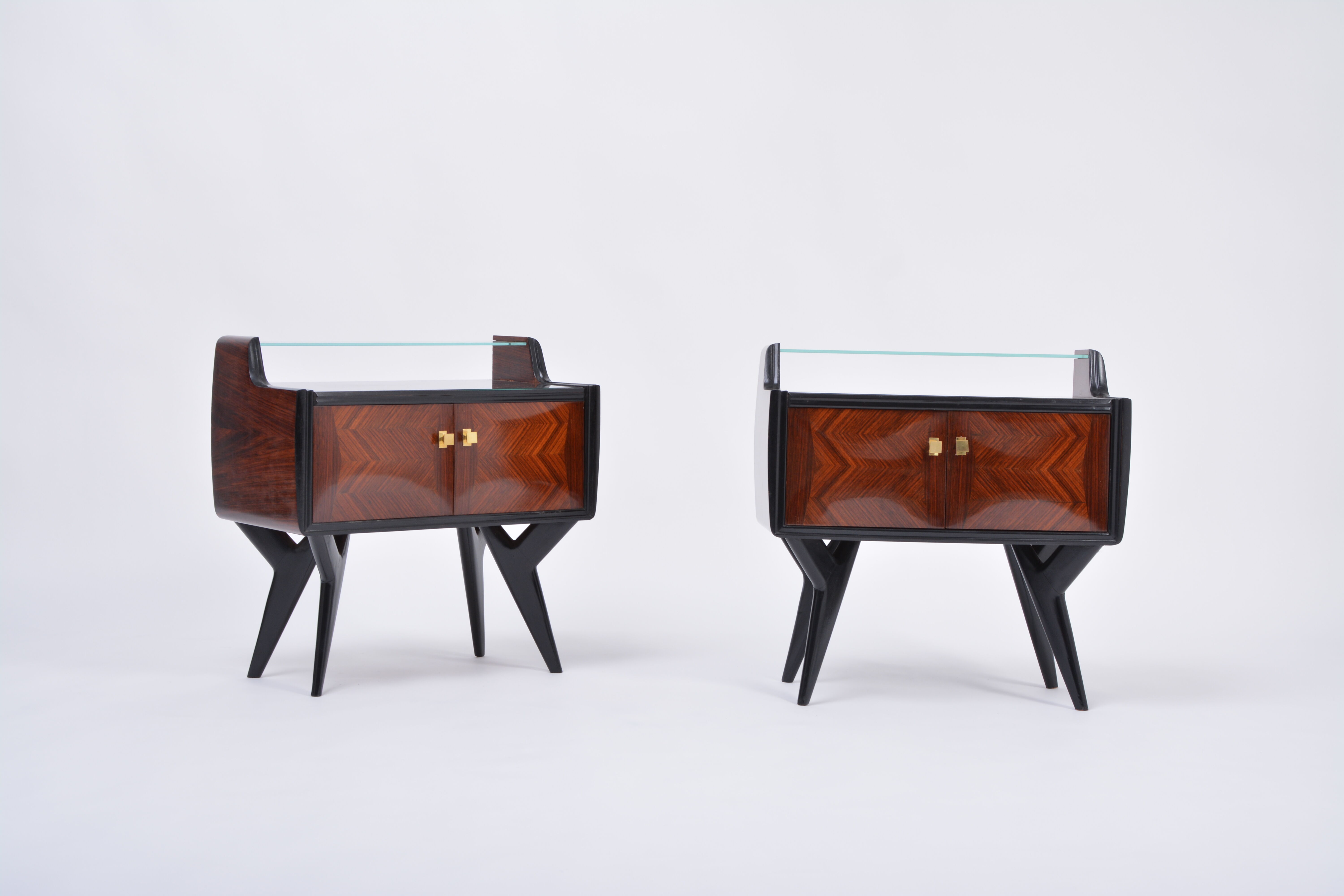 Pair of Italian Midcentury Nightstands with Sculptural Base