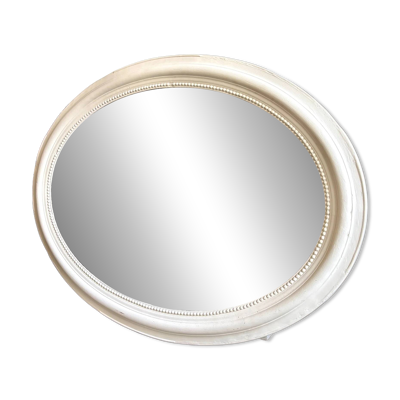 Miroir ovale en stuc perlé écru 85 x 114 cm