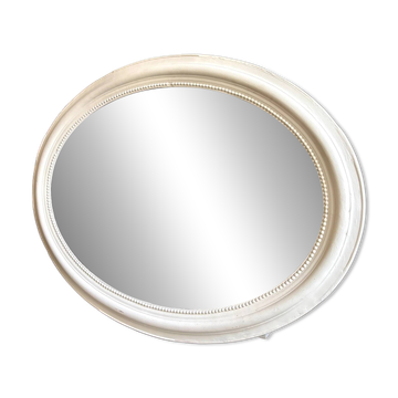 Miroir ovale en stuc perlé écru 85 x 114 cm