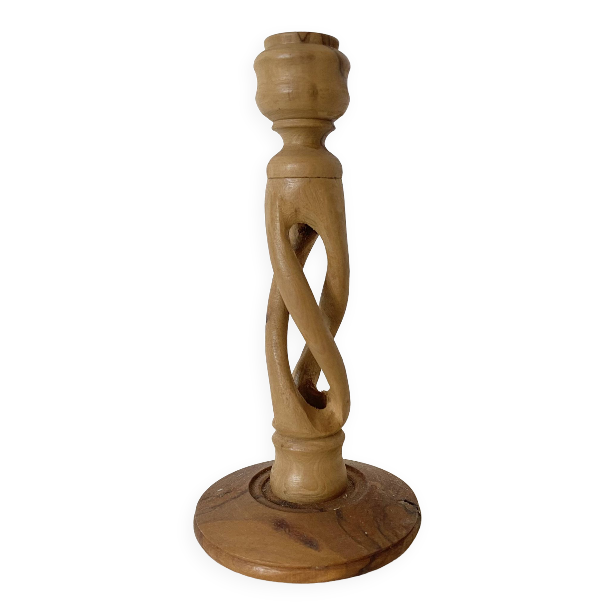 Carved olive wood candle holder