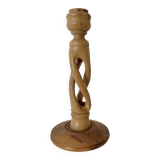 Carved olive wood candle holder