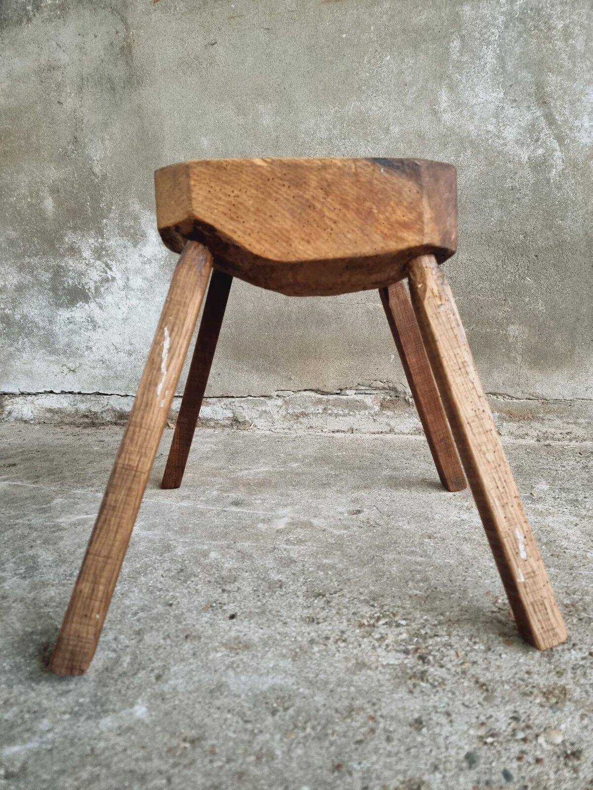 Antique stool oak plant table