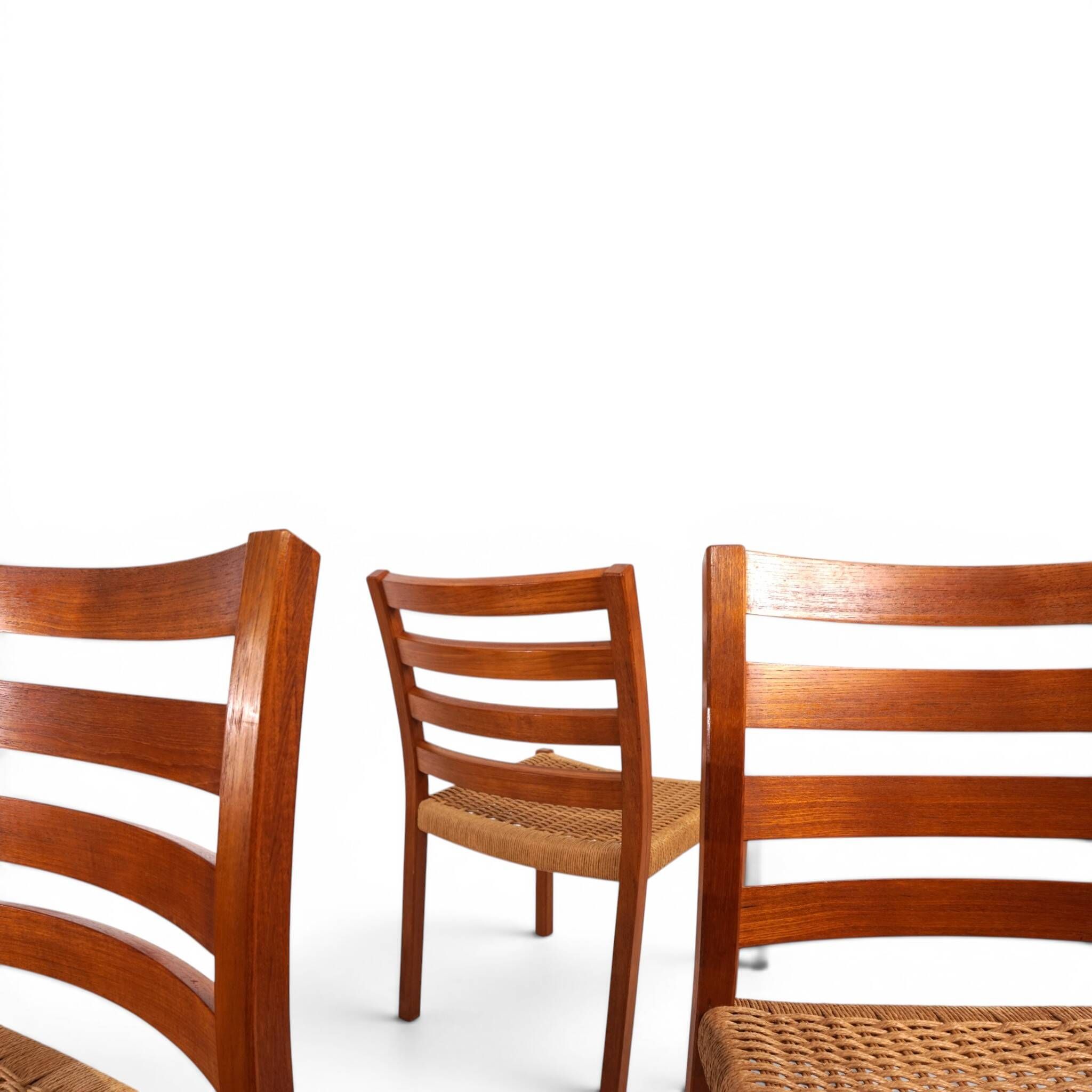 Niels Otto Møller Model 408, Set of 4 Teak Papercord Dining Chairs for J.L.