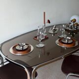 Space age dining table in smoked glass & chrome