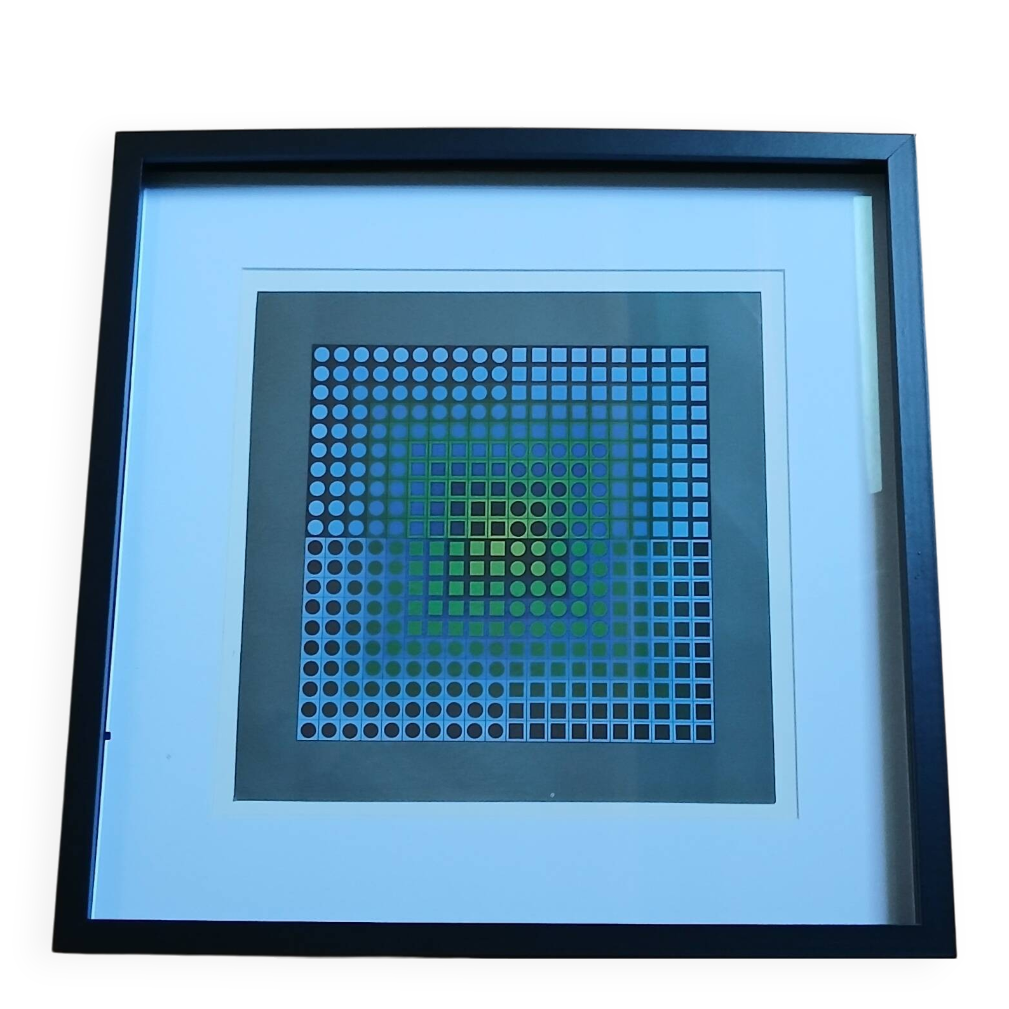 Vasarely Kinetic Painting - "Vega Blue" - 1973 - Framed 40x40