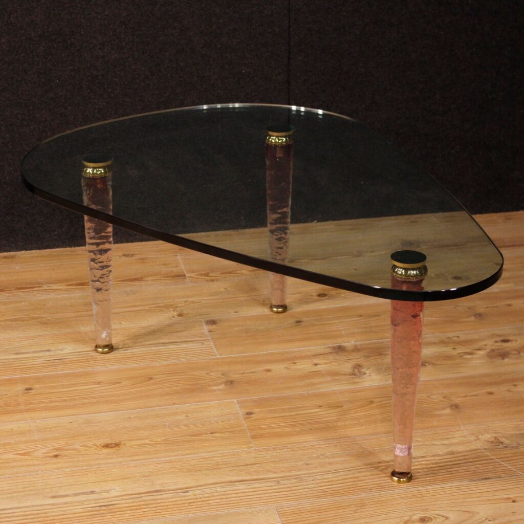 Italian design coffee table in crystal and brass