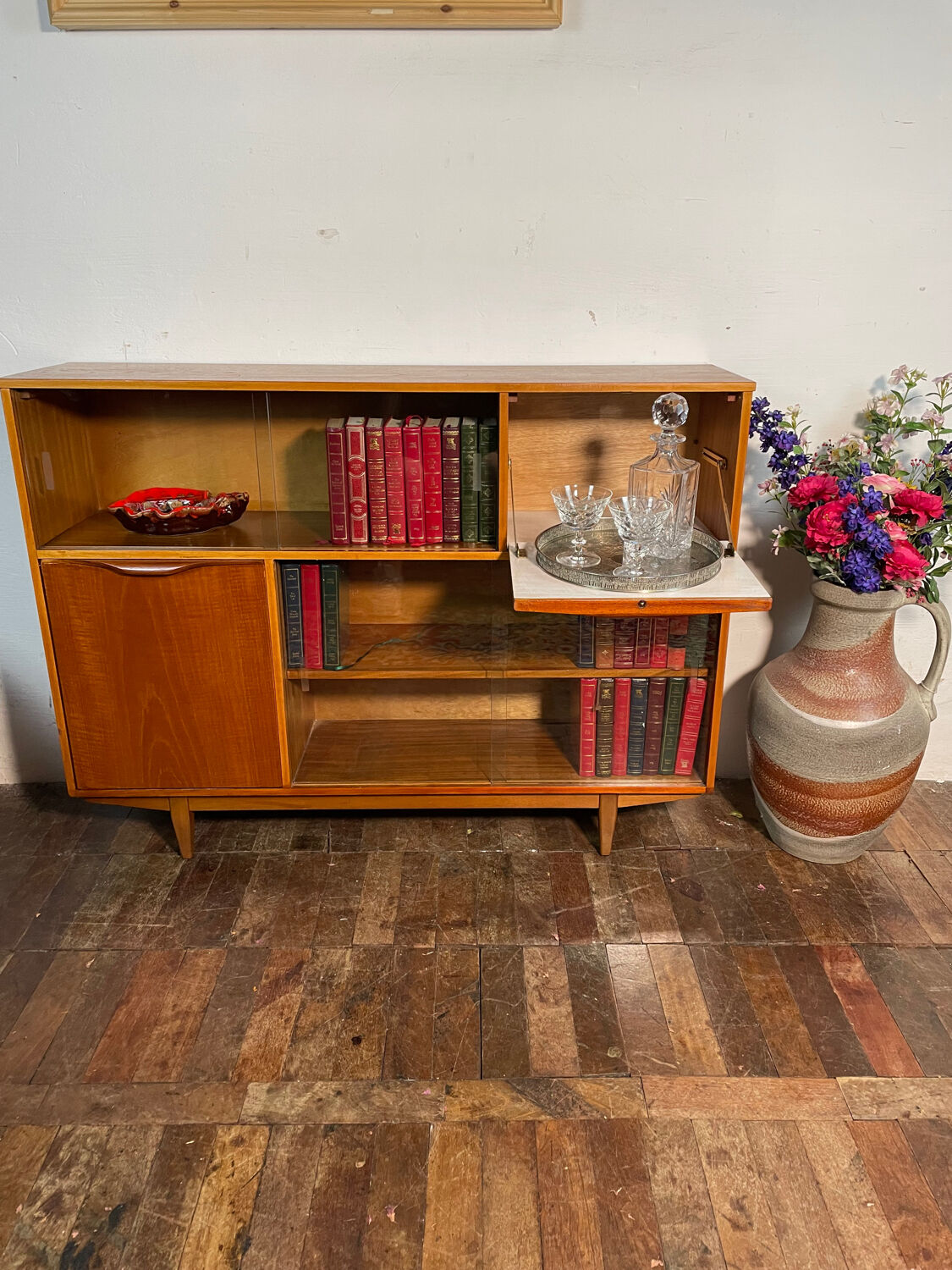 Mid century retro vintage teak cocktail bar display cabinet 1960