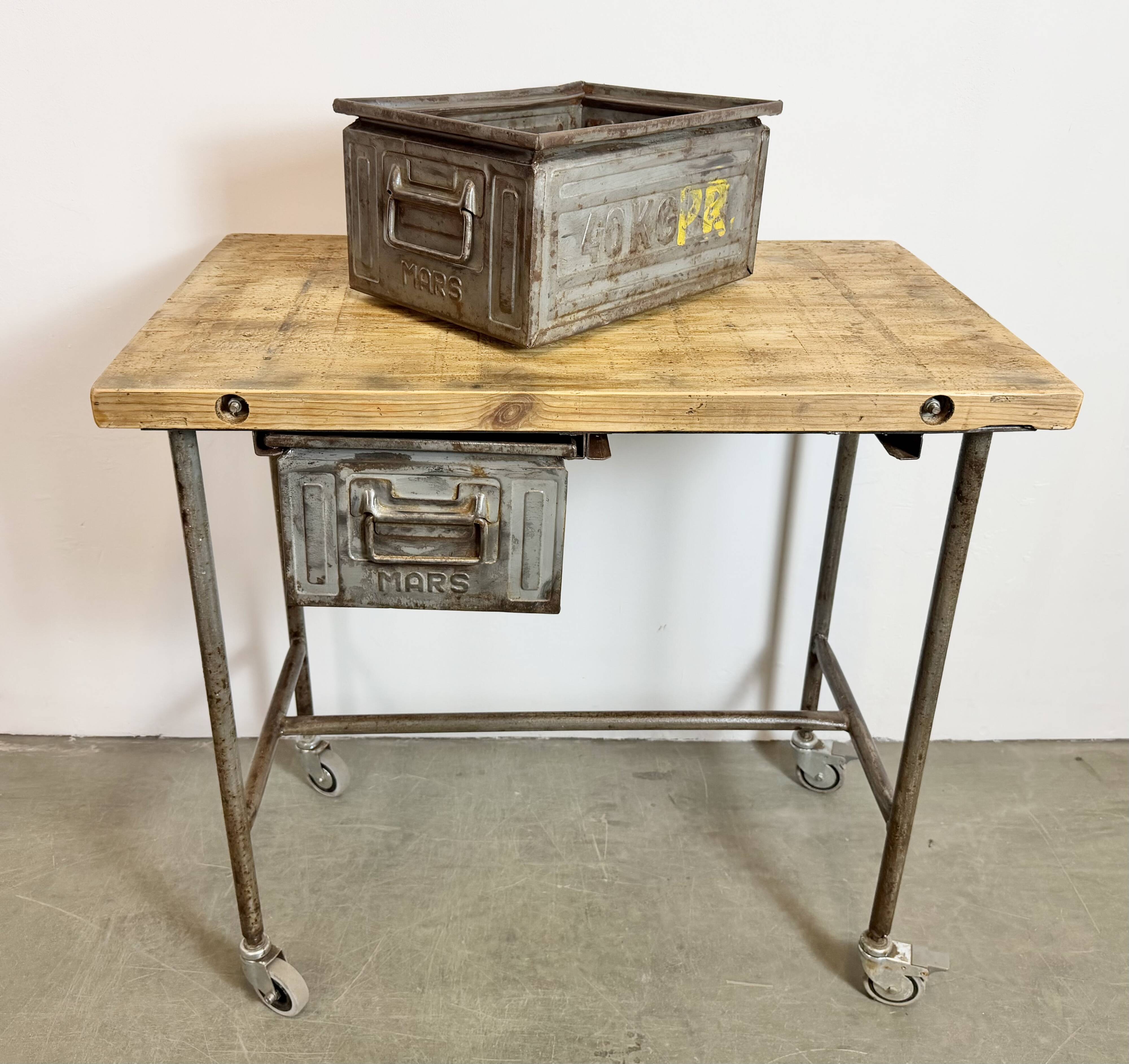 Vintage Industrial Worktable on Wheels, 1960s