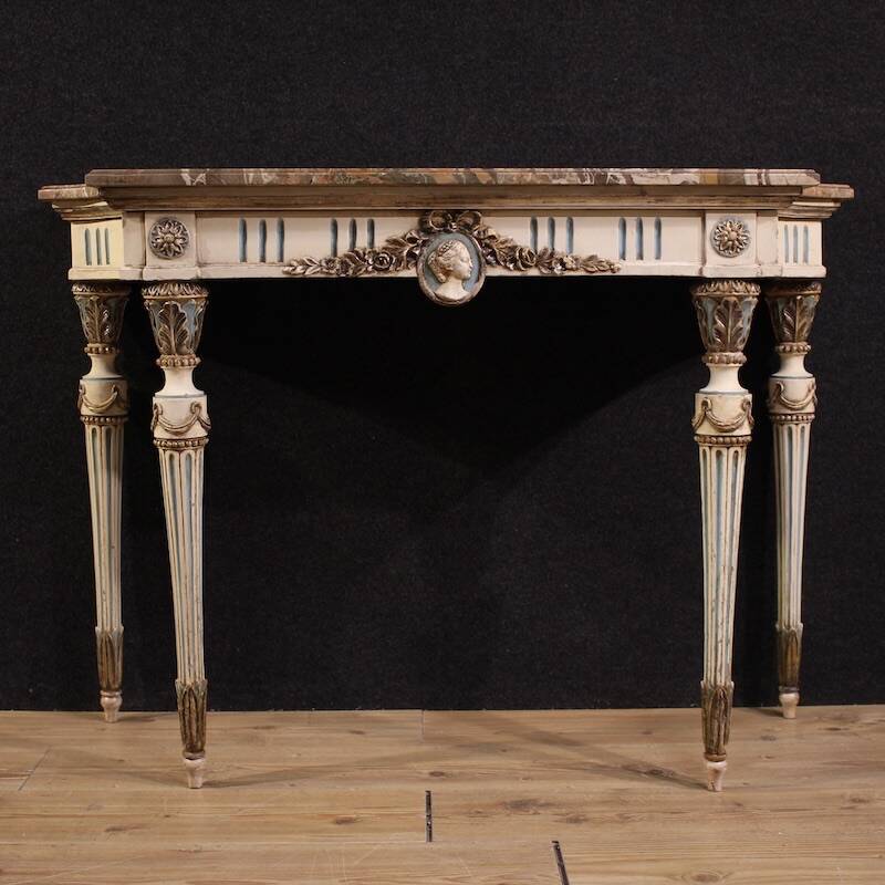 Italian lacquered Louis XVI-style console table with marble top