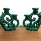 Pair of vintage candle holders in green ceramic color in vallauris style