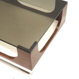 Vintage Space Age coffee table, 1970s, with smoked glass and wenge wood top