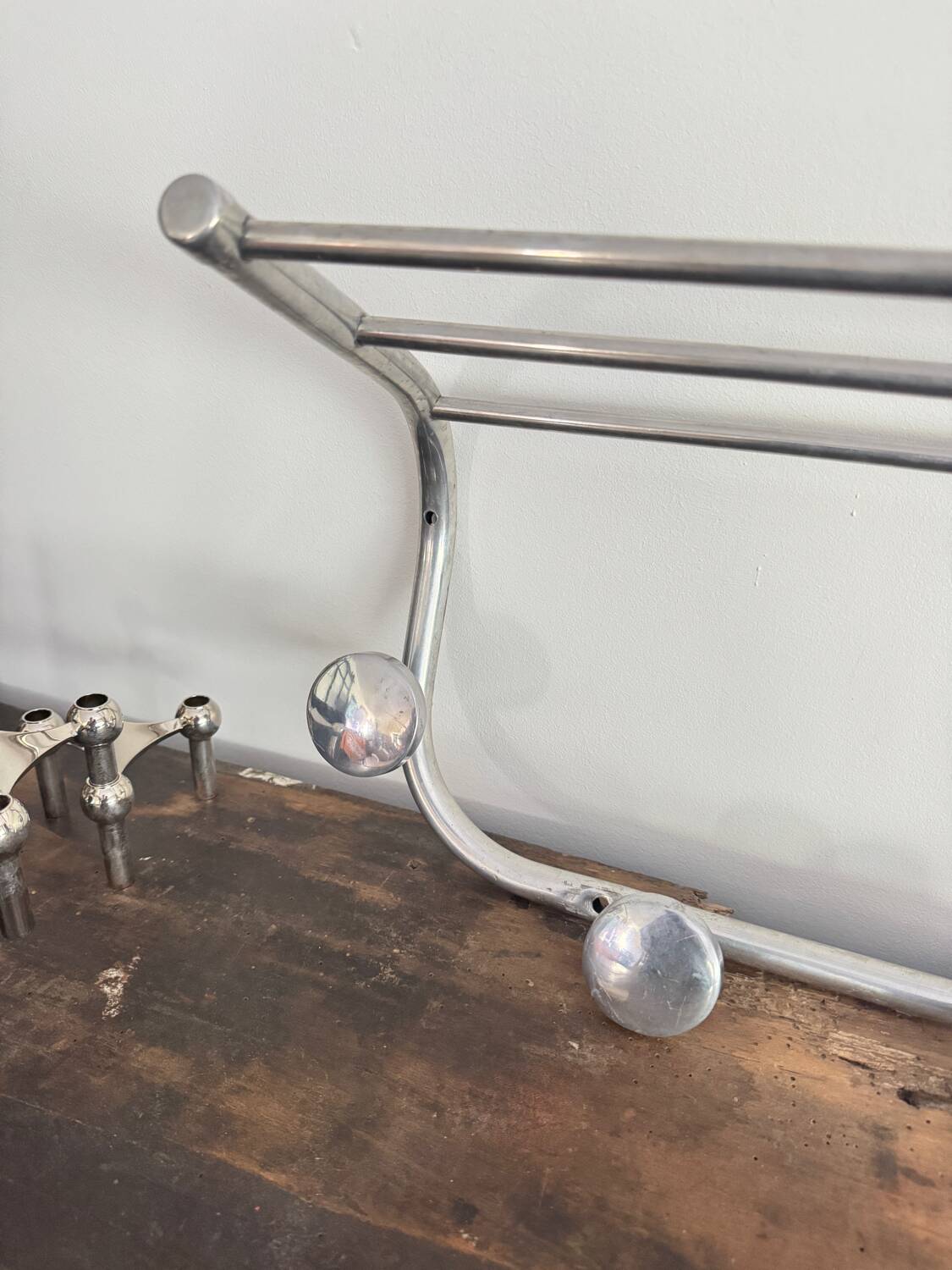 Vintage aluminum wall coat rack