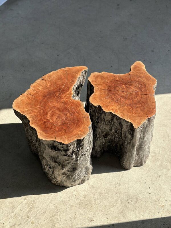 Duo de stool en litchi formant table basse