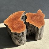 Pair of lychee stools forming a coffee table