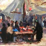 Oil on canvas, "Market Day" by Henri Coutant, late 19th century