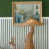 Lampe de table en rotin en forme de champignon structurel moderne du milieu du siècle