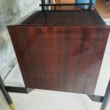 Vintage lacquered top desk with iron structure and pointed brass feet
