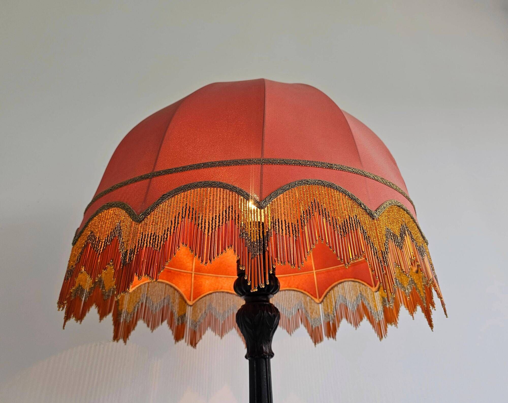 Antique floor lamp in carved oak, Austria late 1890s.