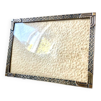 Cadre photo vintage art déco en métal et laiton 15 cm x 11 cm verre convexe