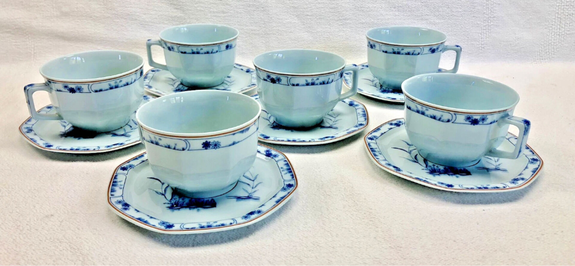 6 octagonal tea cups and saucers porcelain Haviland Limoges