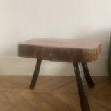 Brutalist wooden table and 3 stools