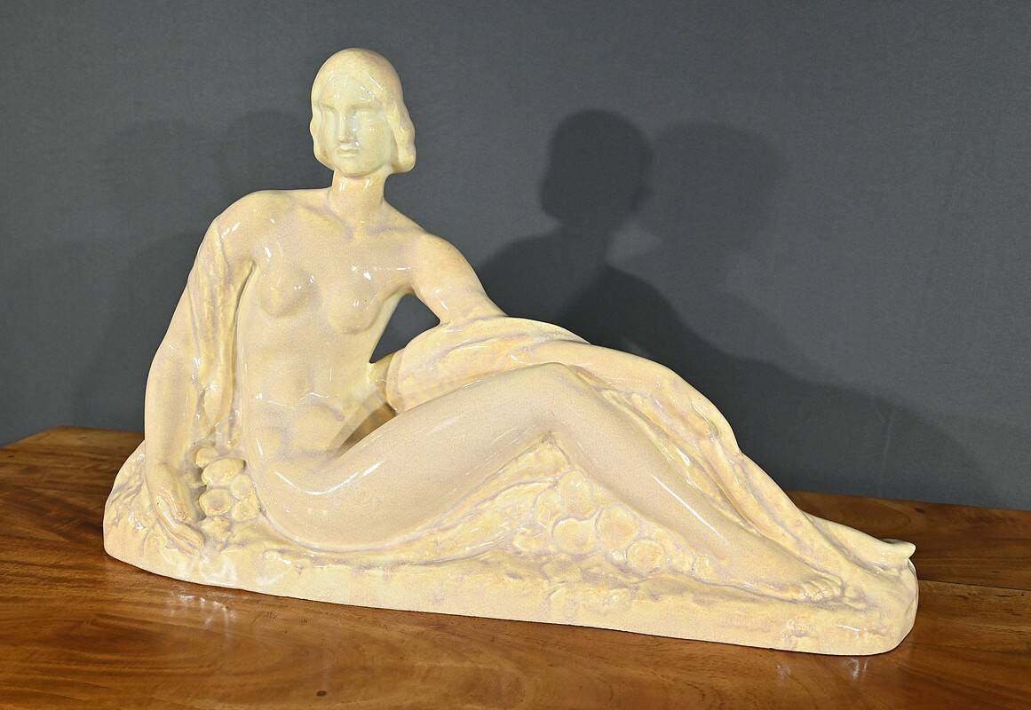 Sculpture “Young woman among flowers”, Odyv, Manufacture Berlot-Mussier, Art Deco