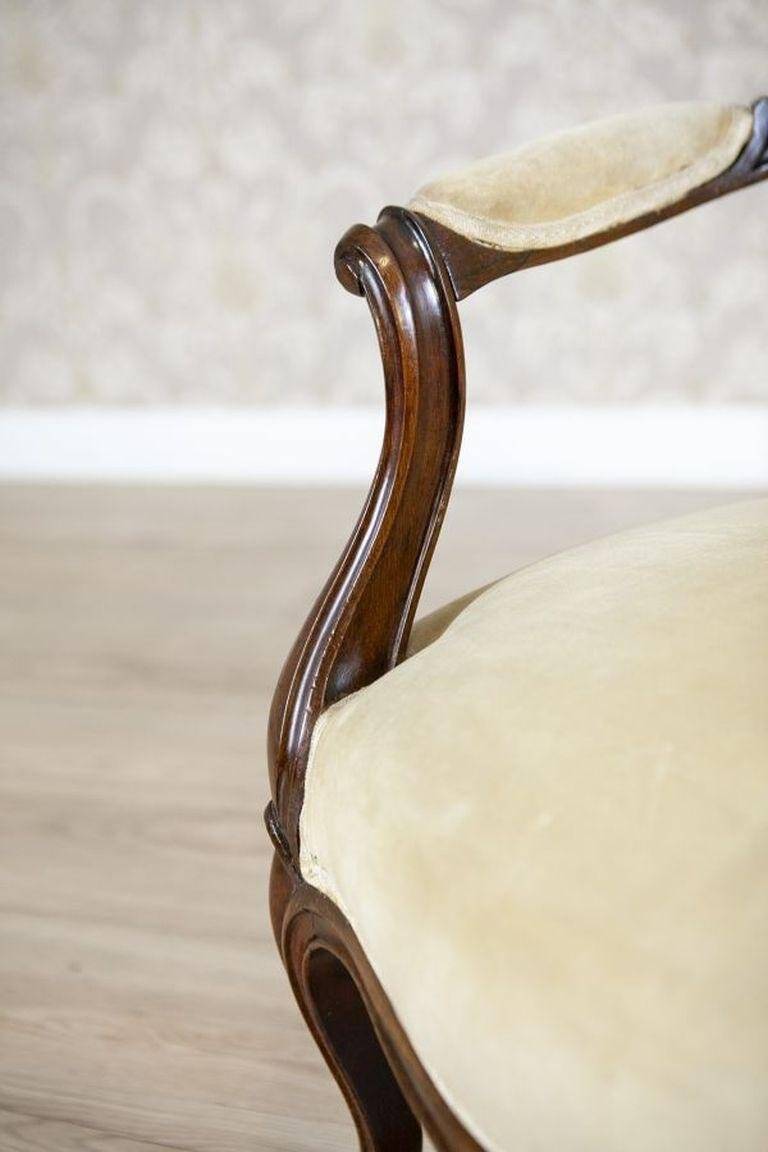 Set of Antique Walnut Chairs in Beige Upholstery, 1890s