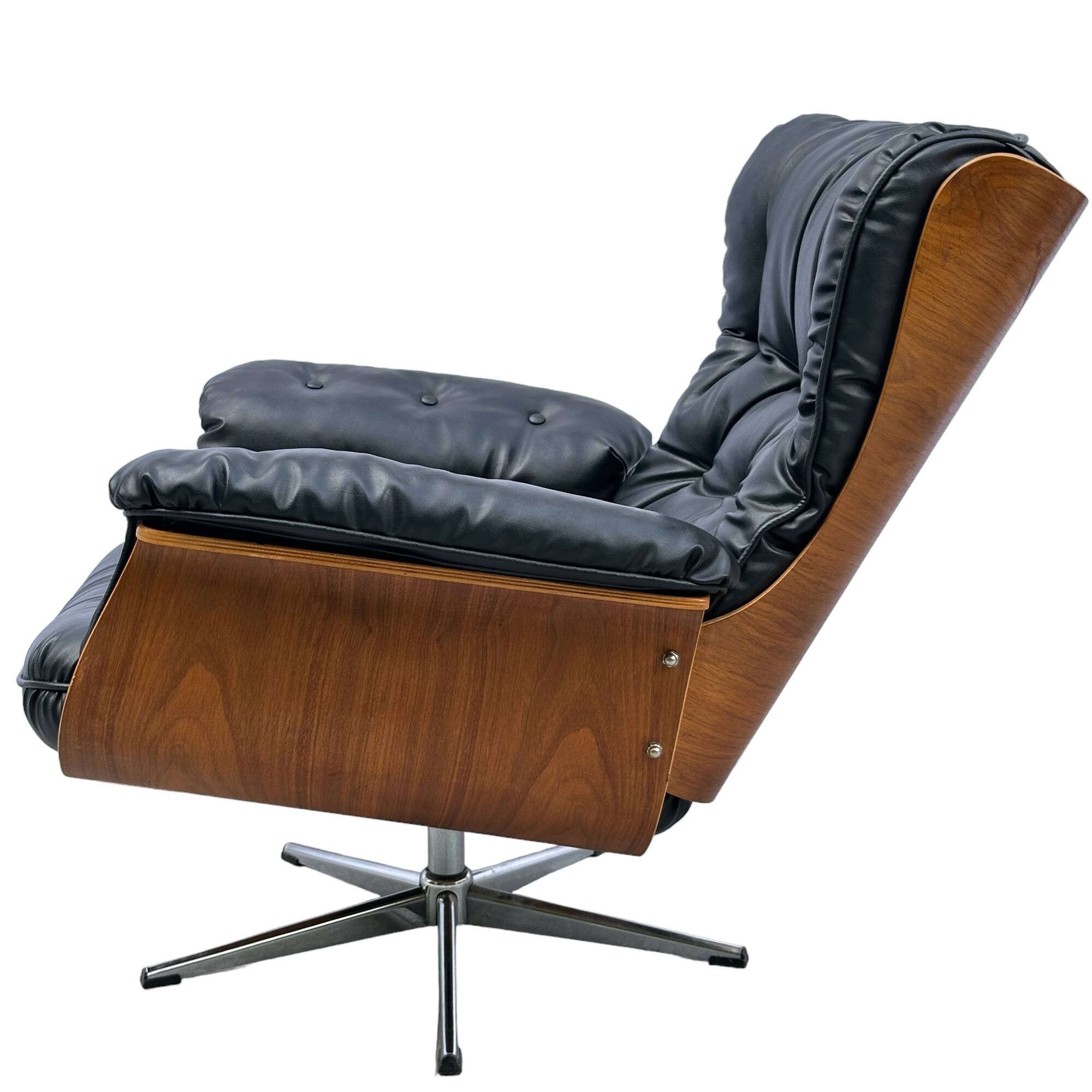 Vintage armchair in leather and rosewood inspired by Martin Stoll design 1970