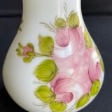 Vase Napoleon III in white opaline with floral decoration with gilding