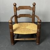 Brutalist French low rush oak side armchair by Charles Dudouyt ca 1940s