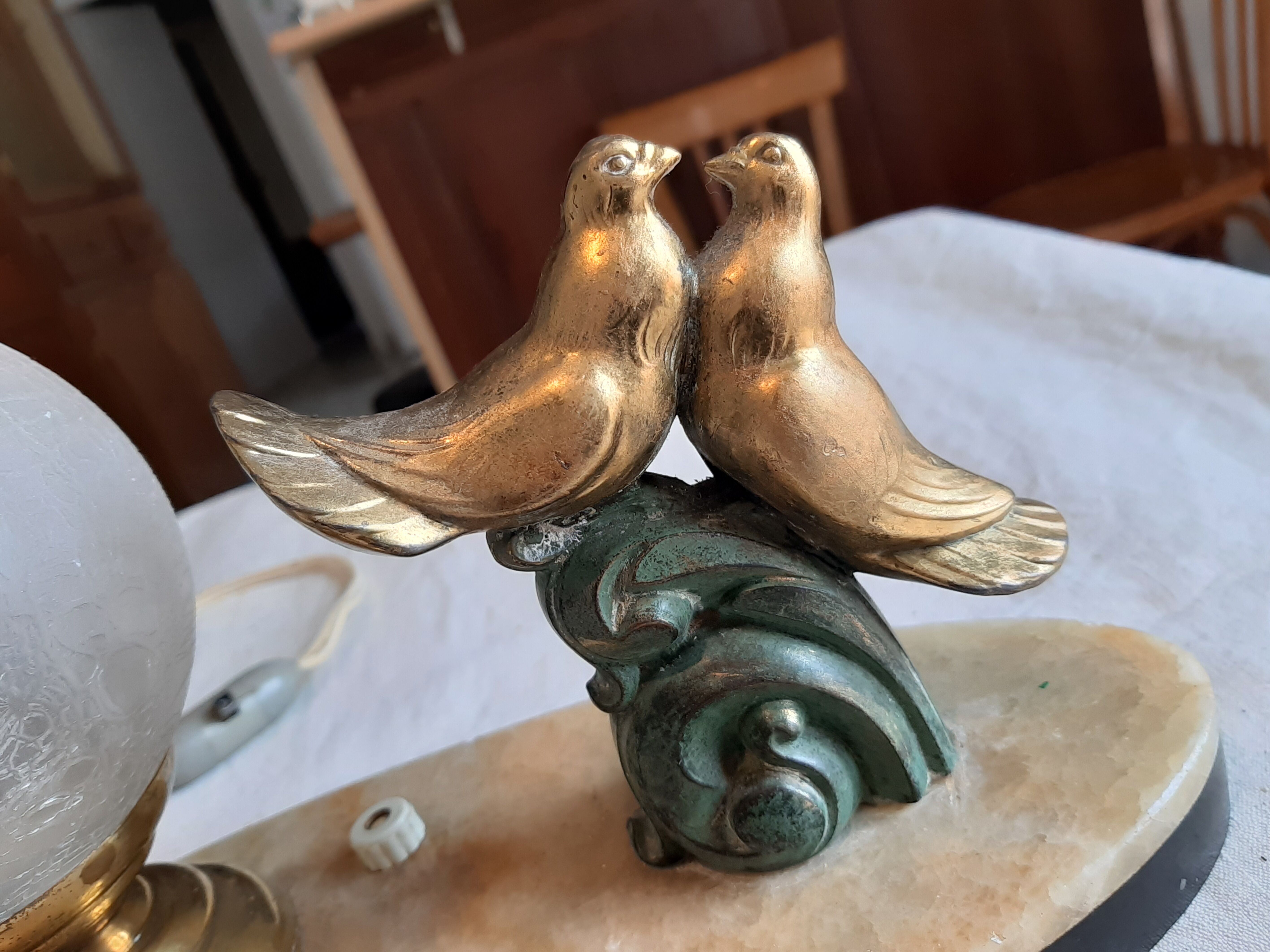 Lamp marble metal golden frosted glass 1940