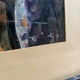Old Abstract Oil On Paper Signed + Black Wood Frame #B548