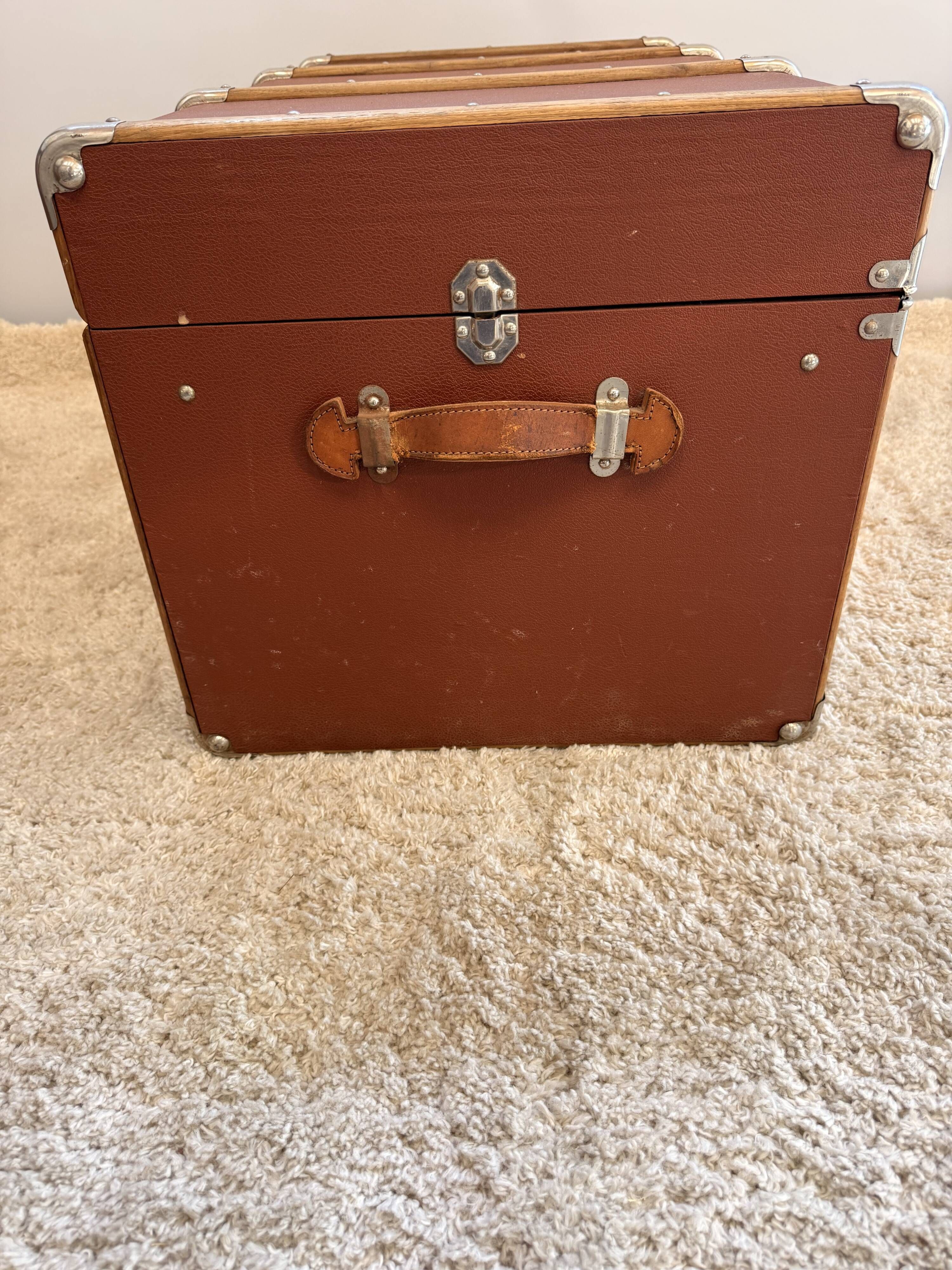 Vintage wooden and metal travel trunk