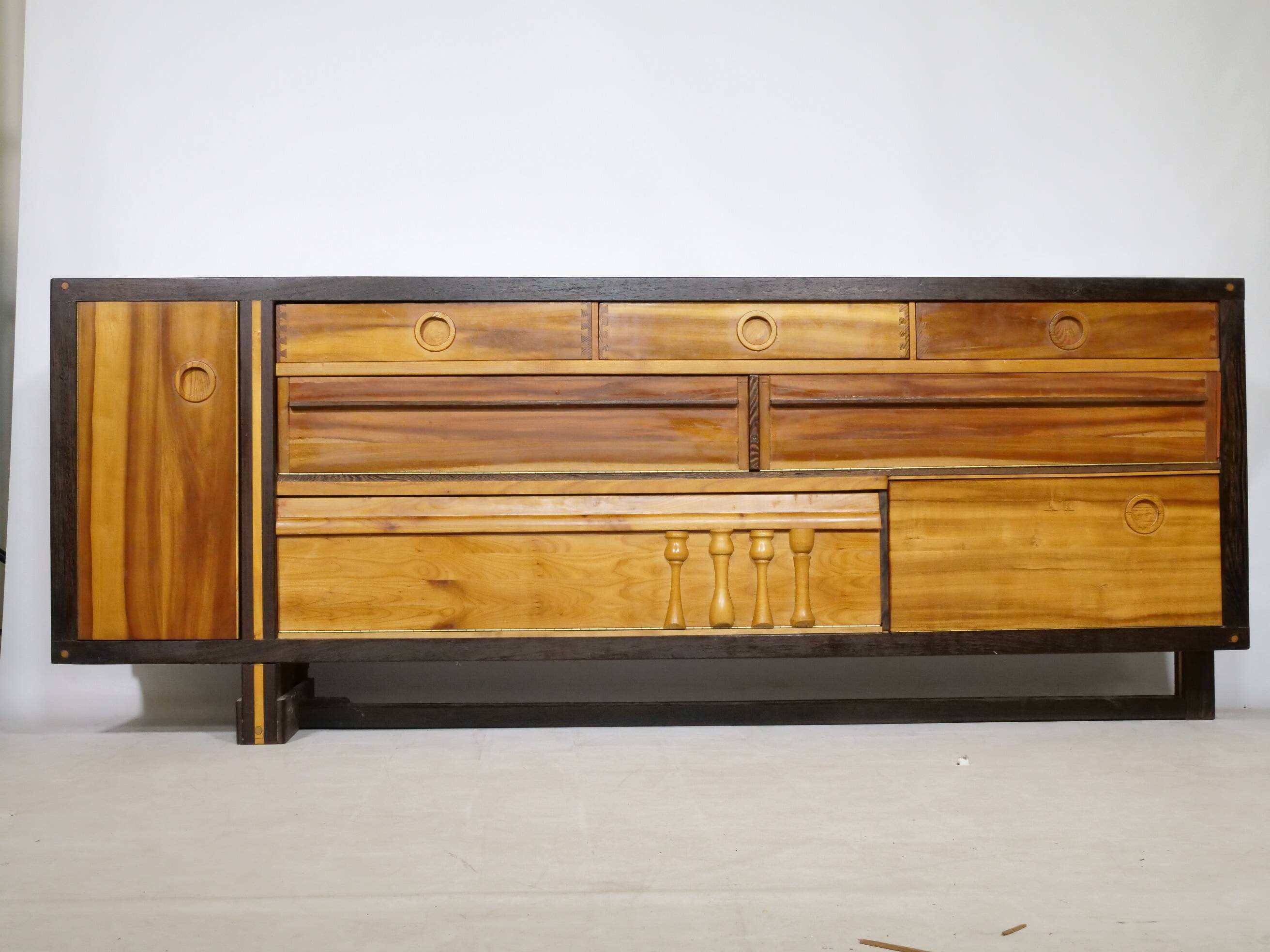 Handcrafted Solid Wood Sideboard in Wenge & Cherry, 1970 Vintage