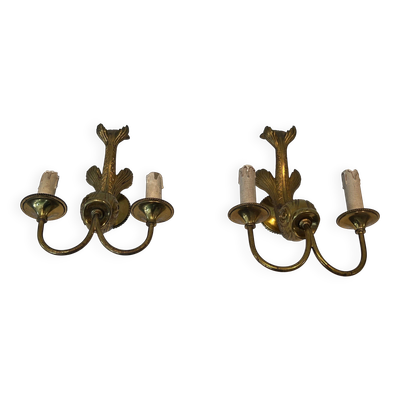 Paire d'appliques en bronze au dauphin de la Maison Jansen