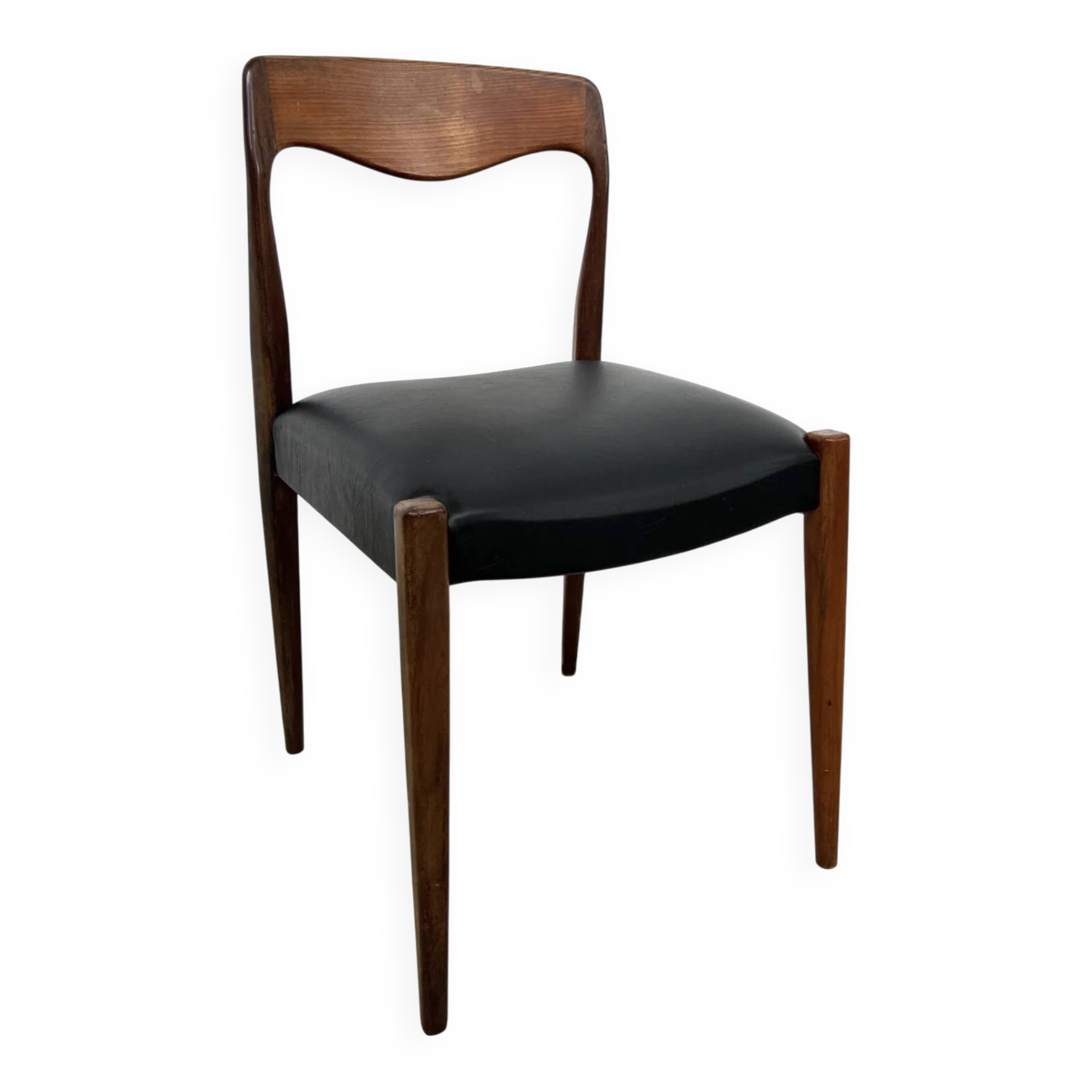 Scandinavian teak chair with black leatherette — Otto Møller style, 1960s