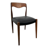 Scandinavian teak chair with black leatherette — Otto Møller style, 1960s