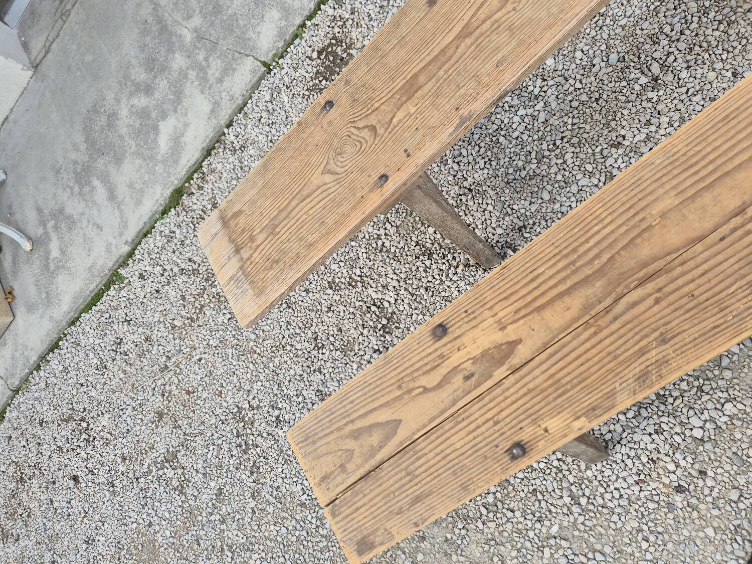 Pair of rustic oak and fir farmhouse benches 1900s - 3m85