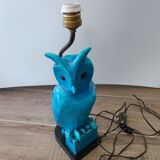 Lampe chouette en faïence craquelée turquoise