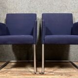 Pair of Walter Knoll armchairs in blue fabric and chromed metal