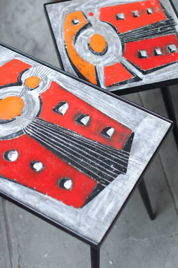2 tables basse céramique vernis gigogne - les frères jean & robert cloutier 1950