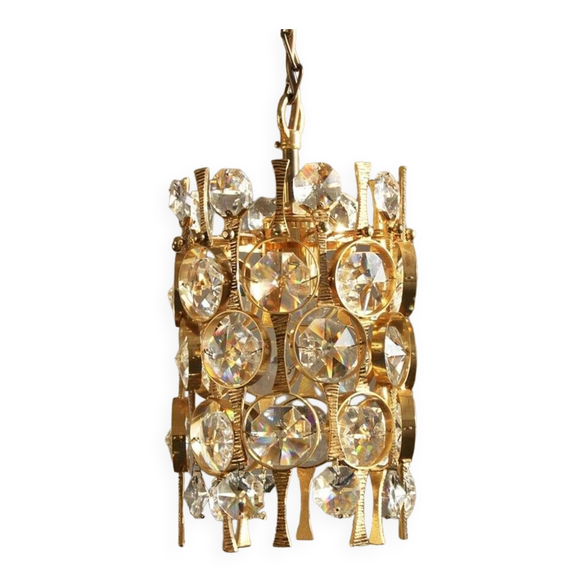 Hollywood Regency Brass & Crystal Glass Ceiling Lamp by Christoph Palme for Palwa
