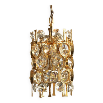 Hollywood Regency Brass & Crystal Glass Ceiling Lamp by Christoph Palme for Palwa