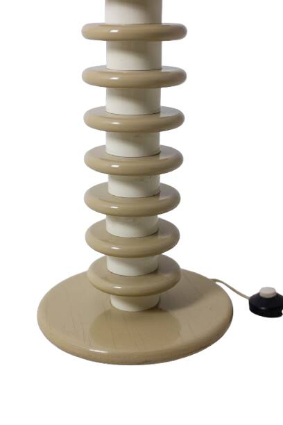 Lampadaire en bois laqué blanc et beige. Années 1980-90