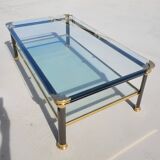 Vintage glass and brass coffee table from the 70s and 80s, Italian design